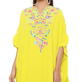 Lime Embroidered Yoke Scalloped Edge Kaftan