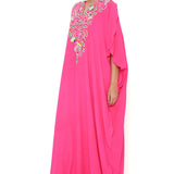 Pink Embroidered Yoke Scalloped Edge Kaftan