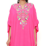 Pink Embroidered Yoke Scalloped Edge Kaftan