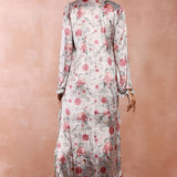 Grey Gulbagh Print Velvet Kaftan With Belt