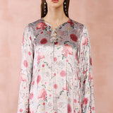 Grey Gulbagh Print Velvet Kaftan With Belt