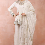 Off White Embroidered Kurta With Palazzo And Dupatta