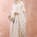 Off White Embroidered Kurta With Palazzo And Dupatta