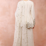 Off White Embroidered Kurta With Palazzo And Dupatta