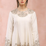 Off White Embroidered Kurta With Palazzo And Dupatta