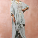 Powder Blue High Low Kurta With Jogger Pant