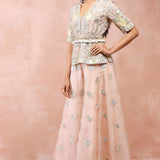 Rose Pink Embroiderd Short Kurta With Sharara
