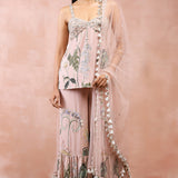 Rose Pink Niloufar Print Kurta With Sharara And Dupatta