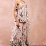 Rose Pink Niloufar Print Kurta With Sharara And Dupatta