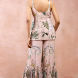 Rose Pink Niloufar Print Kurta With Sharara And Dupatta
