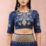 Navy Embroidered Choli And Lehenga With Dupatta