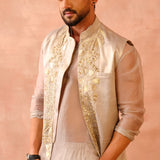 Grey Bagh Embroidered Bandi With Kurta And Jogger Pant