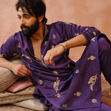Purple Embroidered Bomber Kurta With Jogger Pant