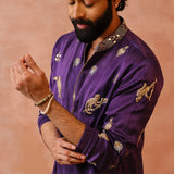 Purple Embroidered Bomber Kurta With Jogger Pant
