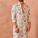 Ivory Nargis Print Bomber Kurta With Jogger Pant