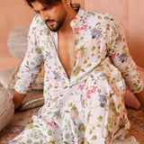 Ivory Nargis Print Bomber Kurta With Jogger Pant