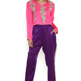 Pink Embroidered Top With Purple Pant
