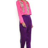Pink Embroidered Top With Purple Pant