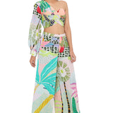 Tropical Print One Shoulder Palazzo Set