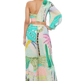 Tropical Print One Shoulder Palazzo Set