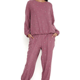Magenta Linen Embroidered Top And Joggers