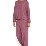 Magenta Linen Embroidered Top And Joggers