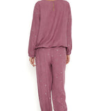 Magenta Linen Embroidered Top And Joggers