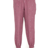 Magenta Linen Embroidered Top And Joggers