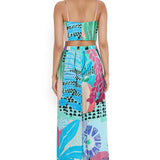 Aqua Tropical Print Bow Tube And Pallazo Pant