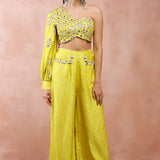Lime Green One Shoulder Top And Palazzo