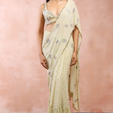 Mint Applique Embroidered Choli And Saree