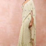 Mint Applique Embroidered Choli And Saree