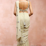 Mint Applique Embroidered Choli And Saree