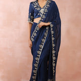 Navy Choli And Prestitched Saree