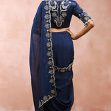 Navy Choli And Prestitched Saree
