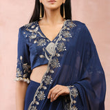 Navy Choli And Prestitched Saree