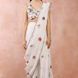 Off White Gulbagh Embroidered Choli With Pre-Stitched Saree