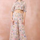 Rose Pink Nargis Print Embroidered Top With Palazzo