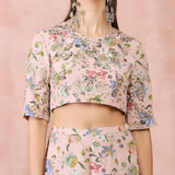 Rose Pink Nargis Print Embroidered Top With Palazzo