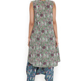 Olive Turkish Print High Low Kurta With Low Crotch Pant