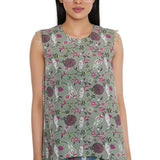 Olive Turkish Print High Low Kurta With Low Crotch Pant