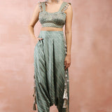 Sage Green Corset Top With Low Crotch Pant