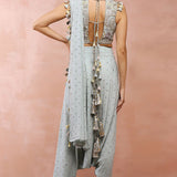 Powder Blue Choli And Low Crotch Pant With Attached Drape