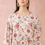 Blush Pink Gulbagh Print Front Embroidered Balloon Top