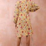Mustard Gulbagh Print Front Embroidered Balloon Top