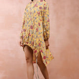 Mustard Gulbagh Print Front Embroidered Balloon Top