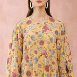 Mustard Gulbagh Print Front Embroidered Balloon Top
