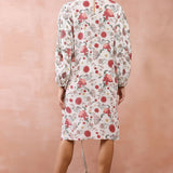 White Gulbagh Print Front Embroidered Balloon Top