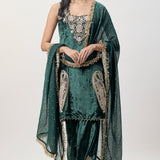 Elara Green Velvet Kurta Set