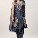 Elara Navy Velvet Kurta Set